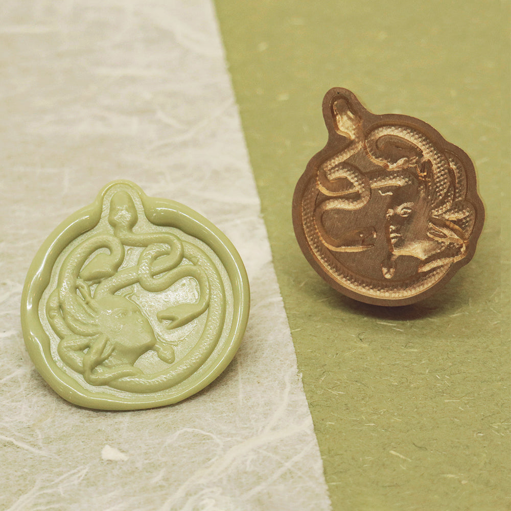 An 3D relief medusa wax seal stamp from AMZ Deco.
