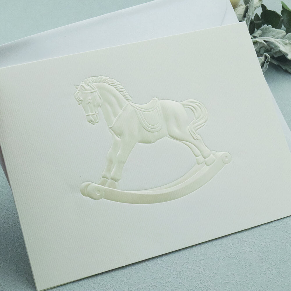 Rocking Horse Embossed Gold Foil Greeting Card with Envelope from AMZ Deco
