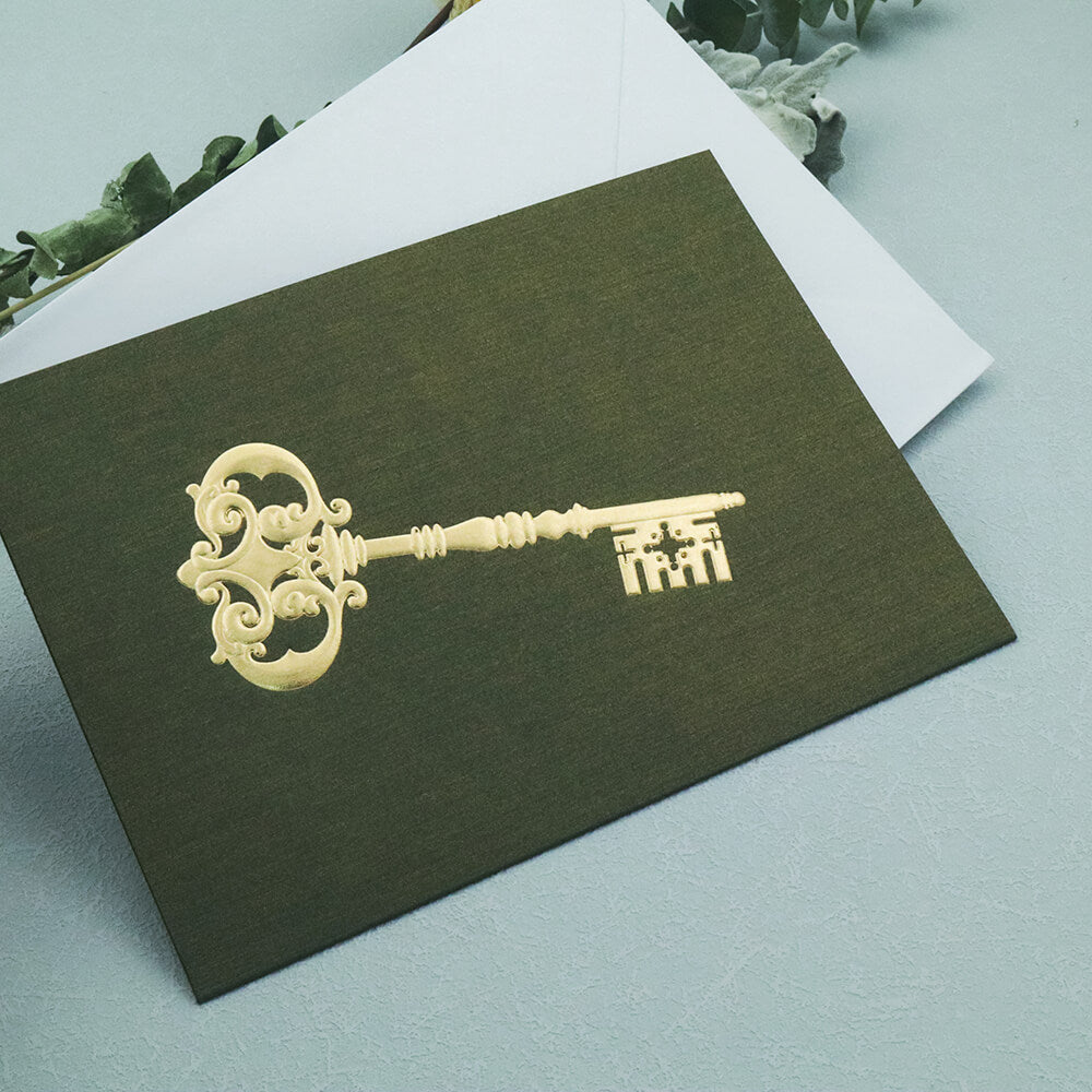 Antique Key Embossed Gold Foil Greeting Card with Envelope from AMZ Deco