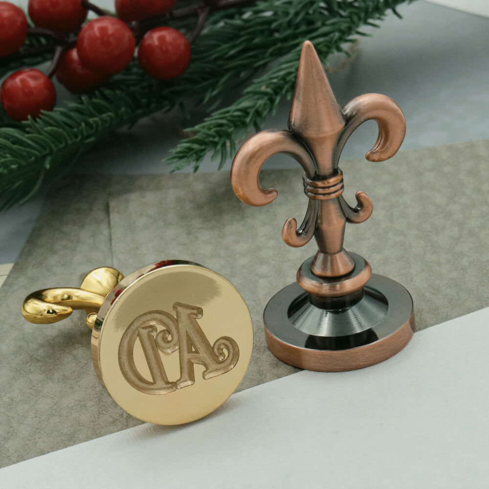 Copper & Gold Detachable Fleur-de-lis Wax Stamp Handle by AMZ Deco