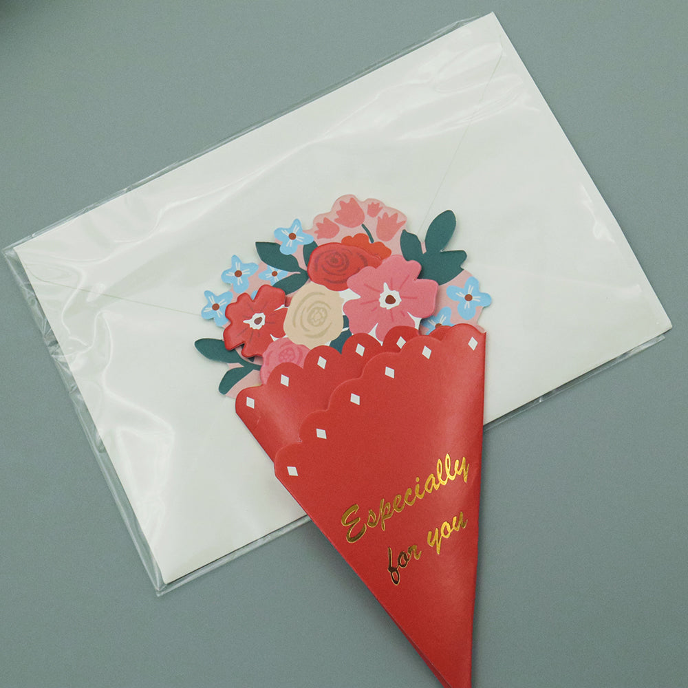 Red Flower Bouquet Card With Envelope by AMZ Deco