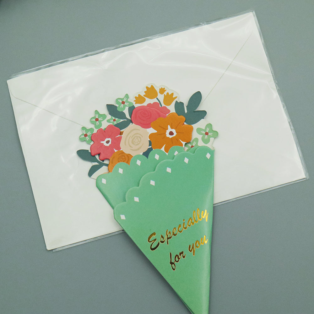 Green Flower Bouquet Card With Envelope by AMZ Deco