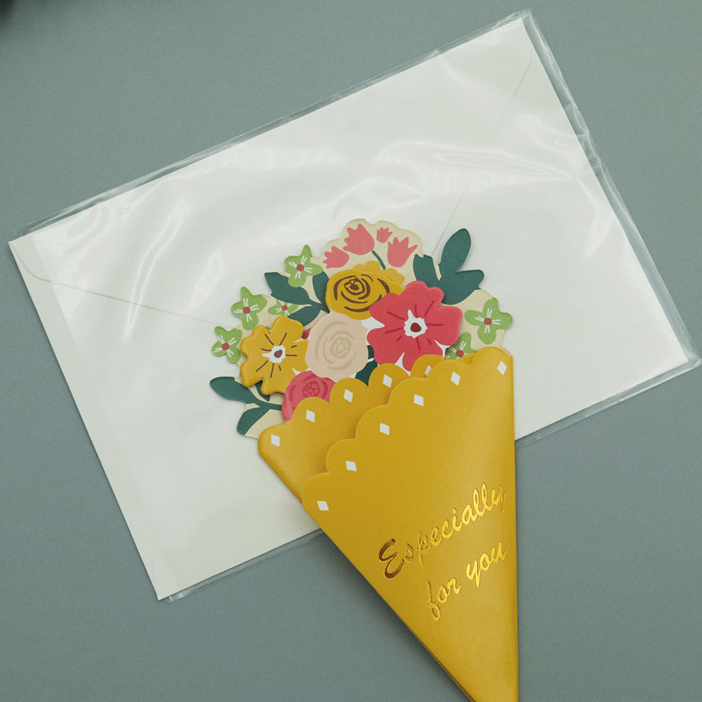 Yellow Flower Bouquet Card With Envelope by AMZ Deco