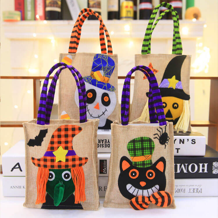 Linen Halloween Trick or Treat Candy Bag - Witch
