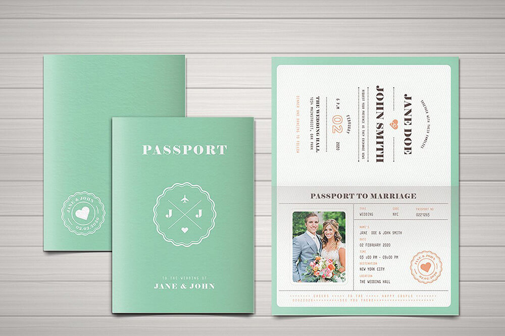 Mint Printable Passport Invitation Design Suite Featuring Couple's Photos 5
