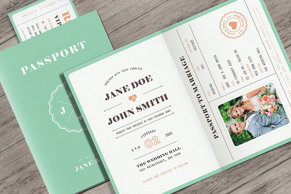Mint Printable Passport Invitation Design Suite Featuring Couple's Photos 6