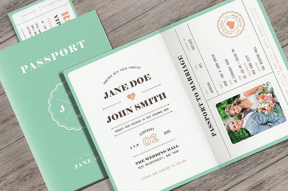 Printable Passport Invitation Design Suite Featuring Couple's Photos printable-passport-invitation-design-suite-featuring-couple-s-photos