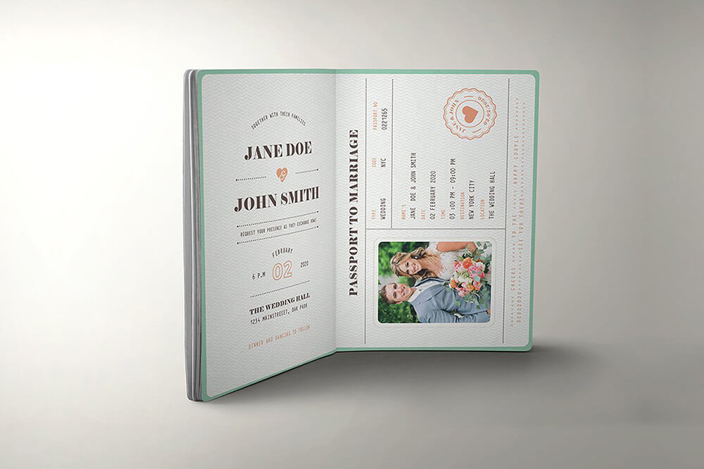 Mint Passport Wedding Invitation Design Suite Featuring Wedding PhotosPrintable Passport Invitation Design Suite Featuring Couple's Photos 7