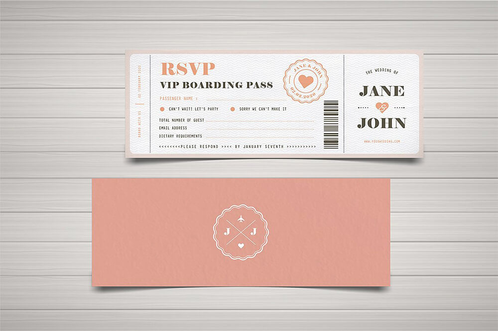Warm Pink Printable Passport Invitation Design Suite Featuring Couple's Photos 4
