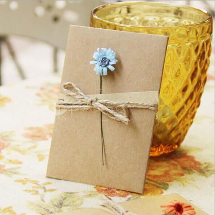 Blue Daisay Silk Flower Kraft Greeting Card with Envelope