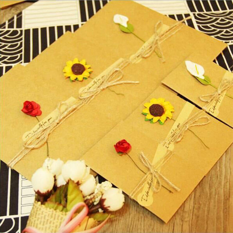 Sunflower Silk Flower Kraft Greeting Card with Envelope