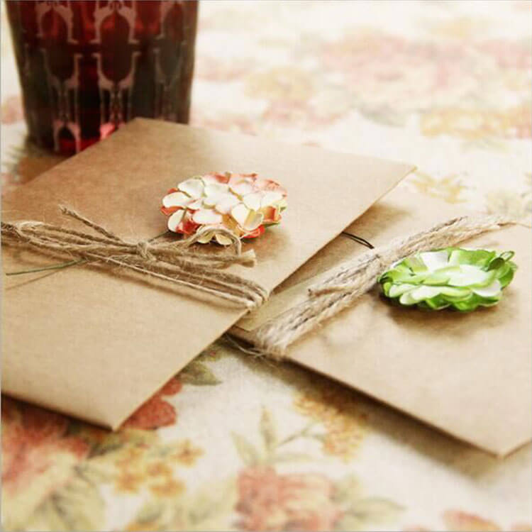 Red & Green Carnation Silk Flower Kraft Greeting Card with Envelope