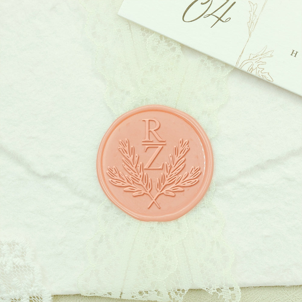 Crossed Olive Branches Wedding Custom Wax Seal Stamp with Double Initials-3