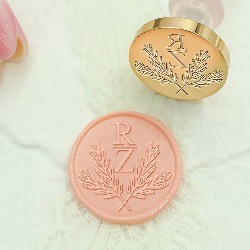 Crossed Olive Branches Wedding Custom Wax Seal Stamp with Double Initials-2