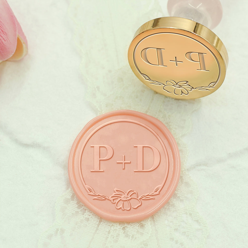 Blossom Wedding Custom Wax Seal Stamp with Double Initials-1