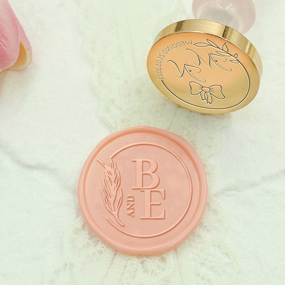 Ear of Wheat Wedding Custom Wax Seal Stamp with Double Initials-1
