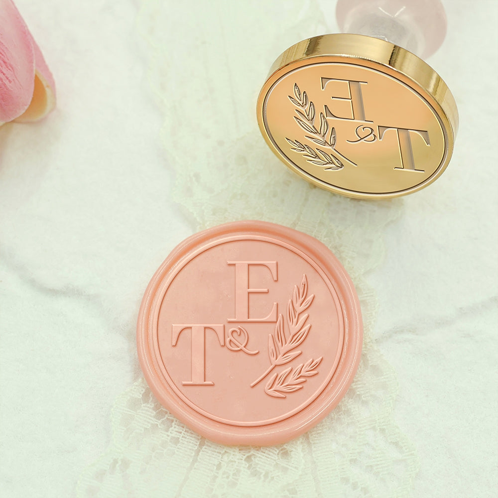 Olive Branches Wedding Custom Wax Seal Stamp with Double Initials-1