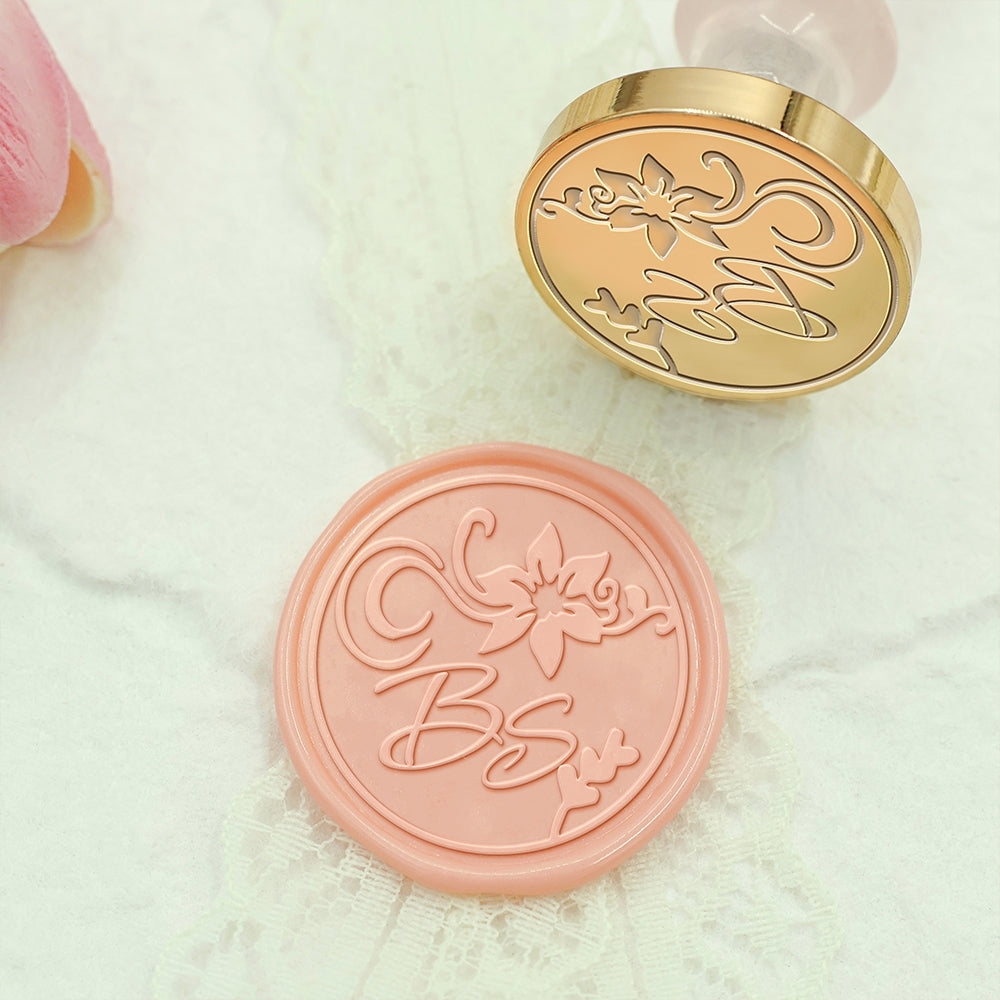 Lily Wedding Custom Wax Seal Stamp with Double Initials-1
