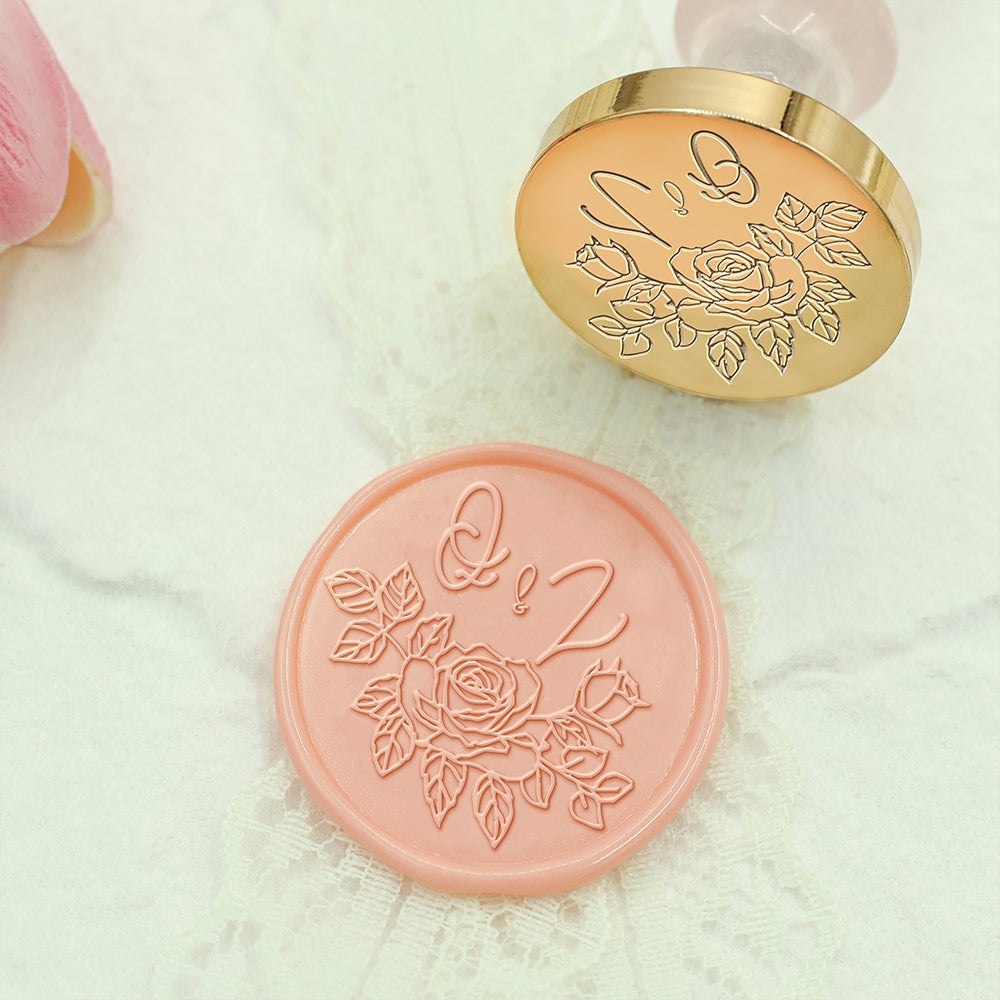 Rose Wedding Custom Wax Seal Stamp with Double Initials-2