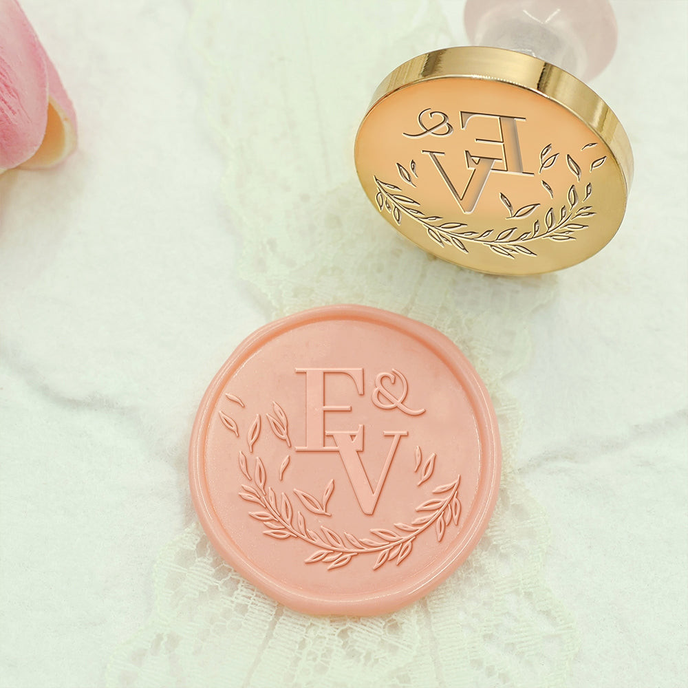 Olive Branch Wedding Custom Wax Seal Stamp with Double Initials-2