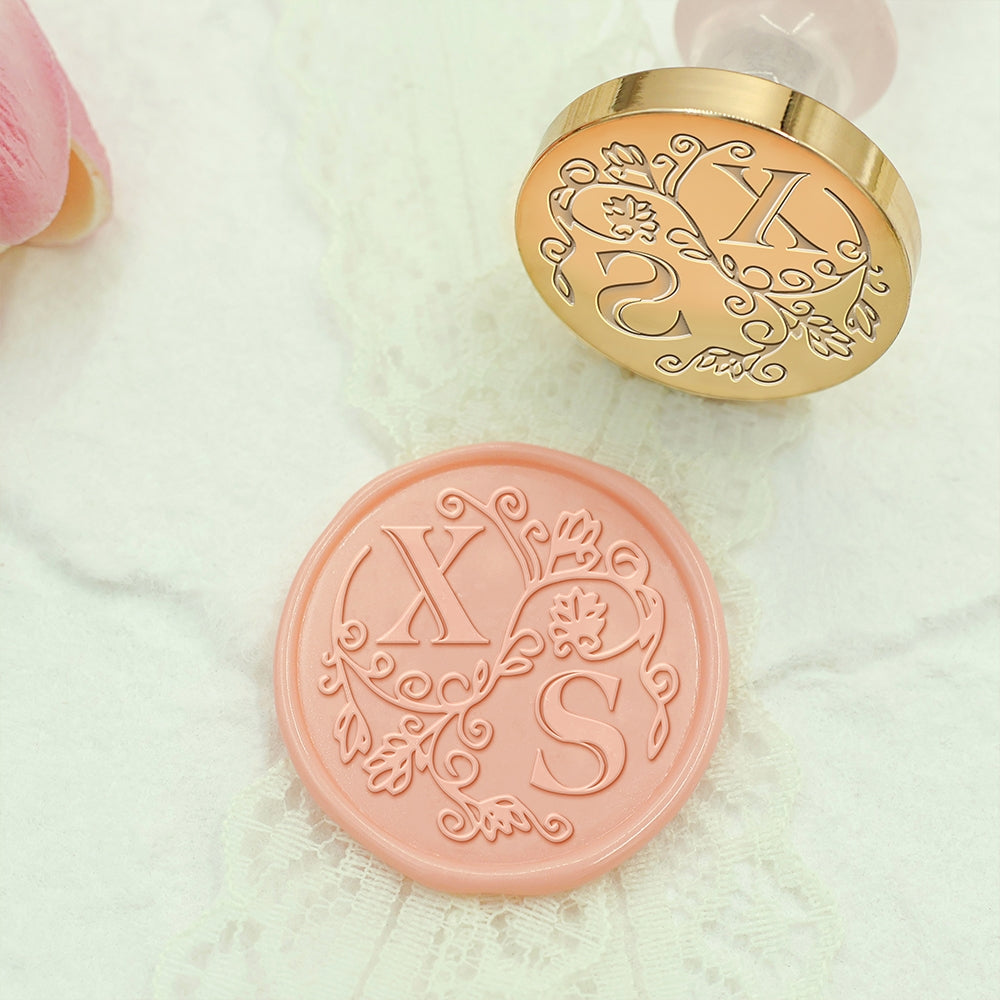 Floral Vines Wedding Custom Wax Seal Stamp with Double Initials-2