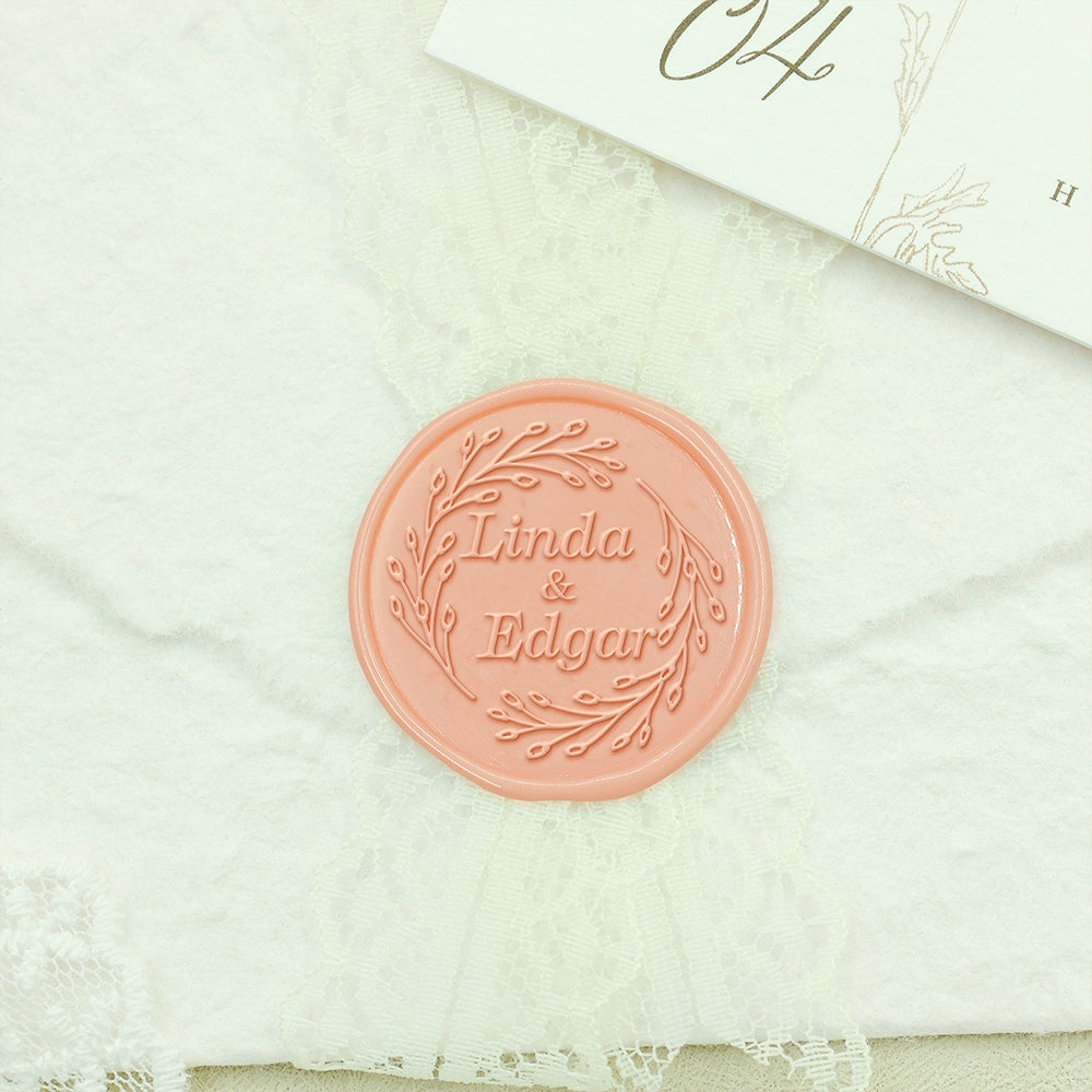 Bud Wreath Wedding Custom Wax Seal Stamp with Couple's Names-2
