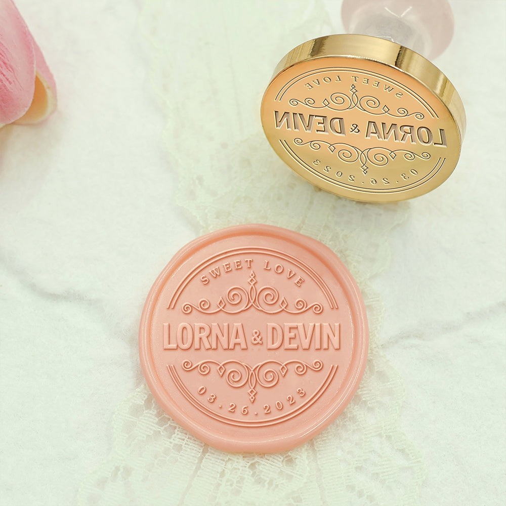 Sweet Love Wedding Custom Wax Seal Stamp with Couple's Names-1