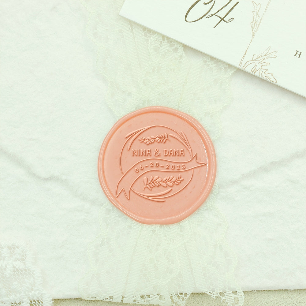 Ears of Wheat & Ribbon Wedding Custom Wax Seal Stamp with Couple's Names-2