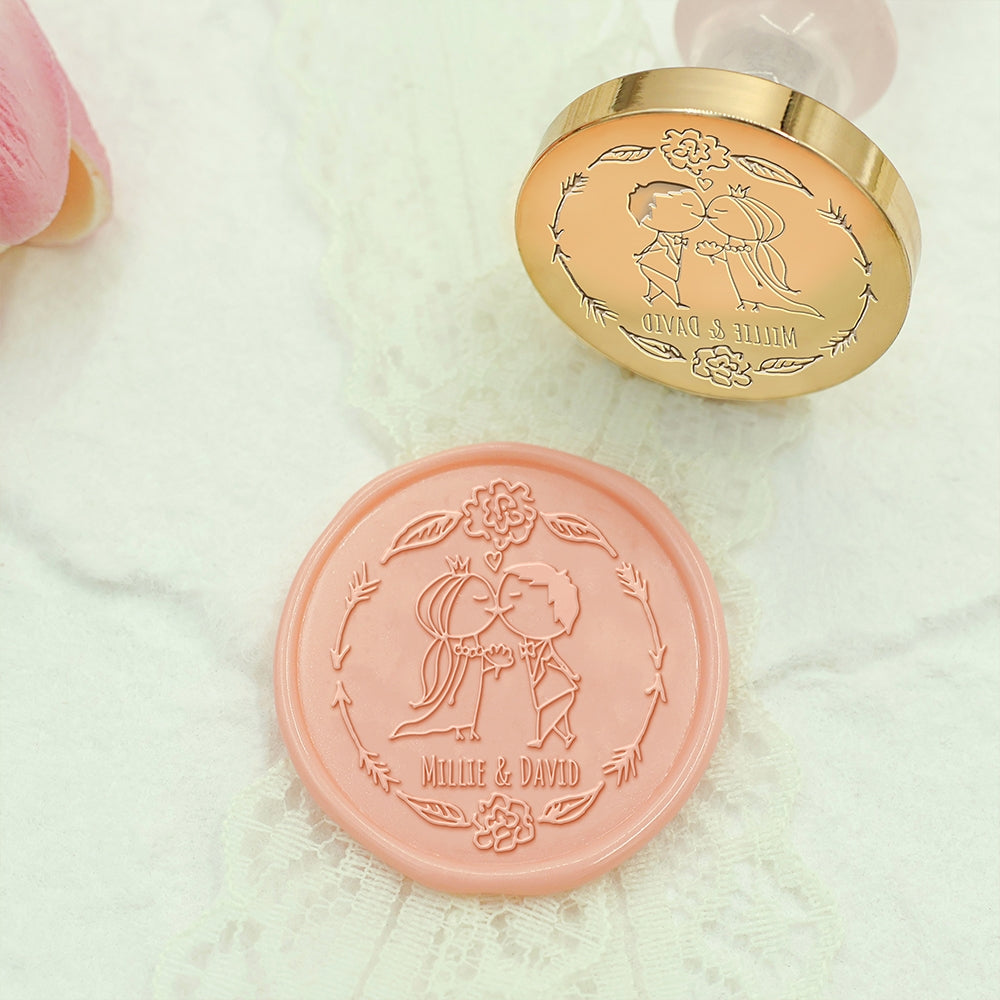 Puppet Couples Wedding Custom Wax Seal Stamp with Couple's Names-1