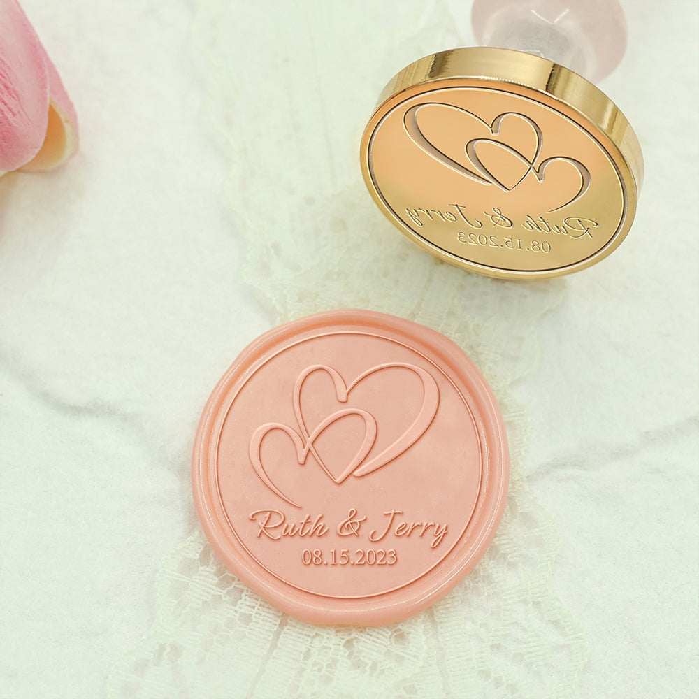 Loving Hearts Wedding Custom Wax Seal Stamp with Couple's Names-1
