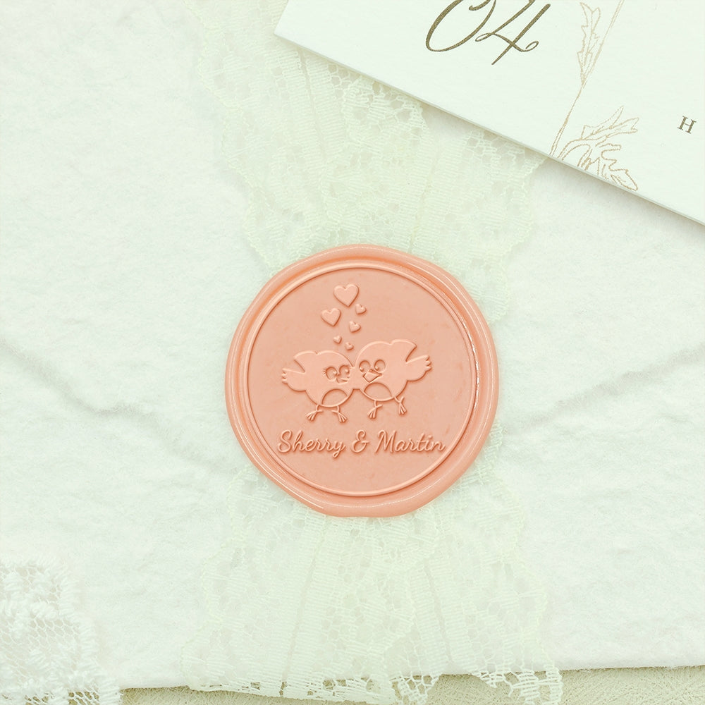 Love Birds Wedding Custom Wax Seal Stamp with Couple's Names-2